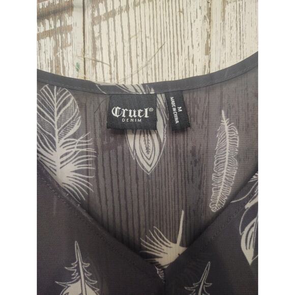 Cruel Girl Denim Grey blouse with feathers detail SIZE MED - Picture 3 of 3